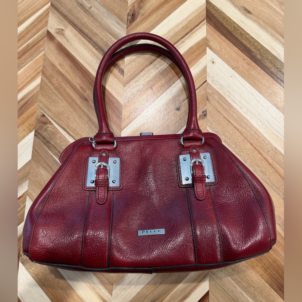 Pelle Studio Red Leather Handbag with Silver Accents